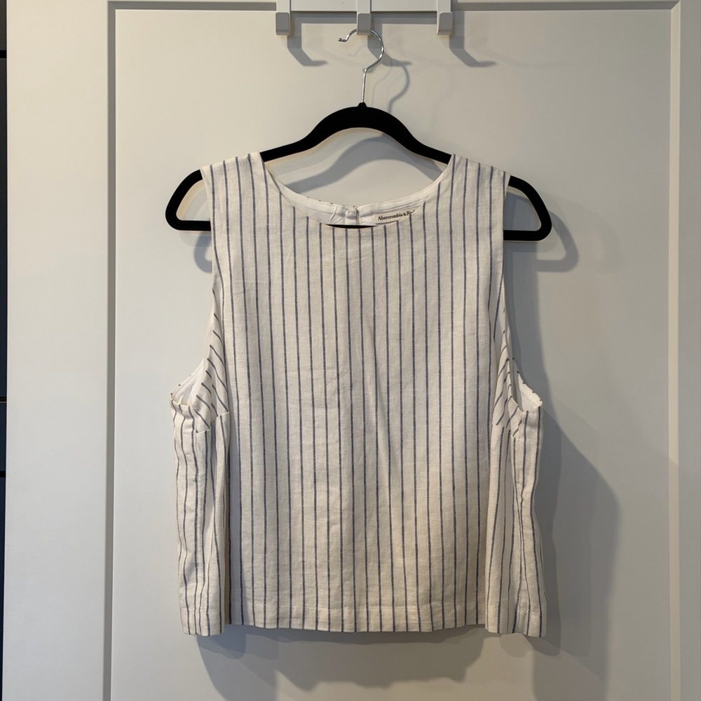Abercrombie & Fitch | White and Navy Striped Linen Blend Tank Top